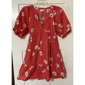 Universal Thread Puff Sleeve Floral Tiered Babydoll Dress S Coral Beach